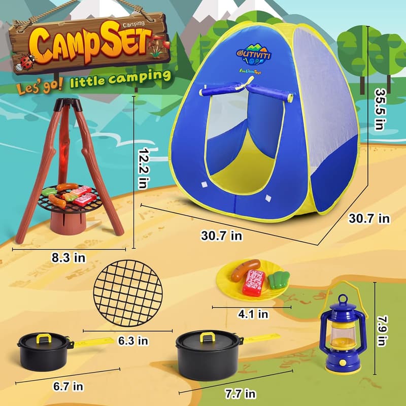 Kids Pop-Up Play Tent with Camping Toys & Lantern