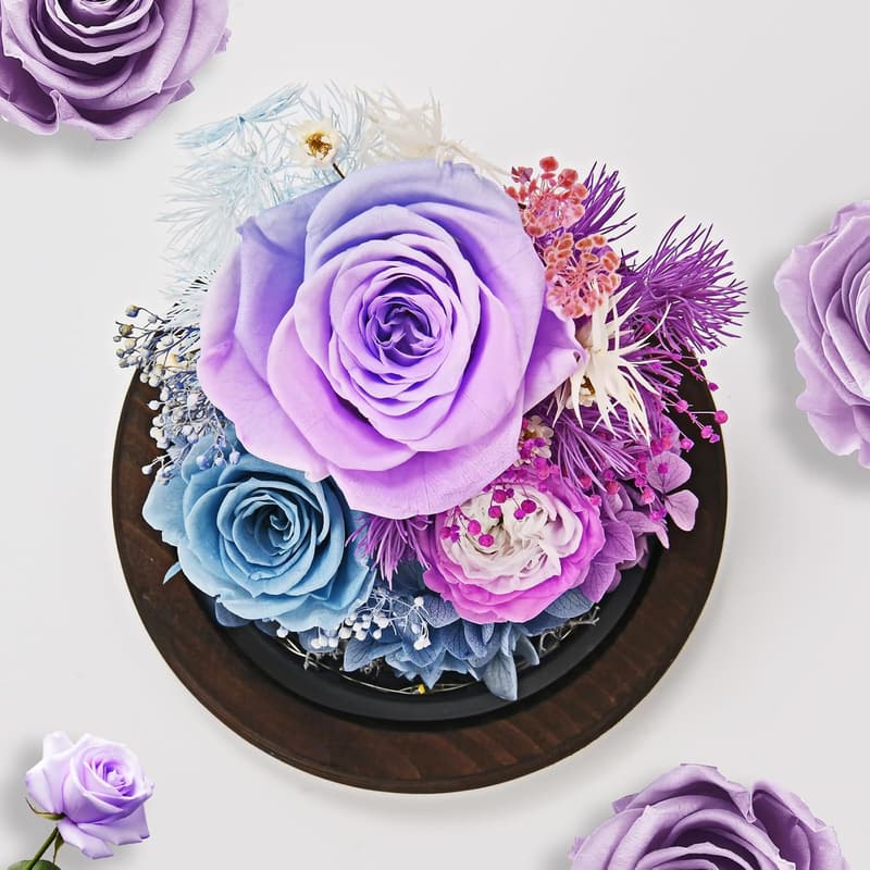 Mother's Day Roses in Glass Dome with LED Light - Gift for Her