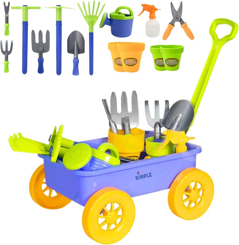 Kids Gardening Tool Set with Wagon - 15 Durable Pieces