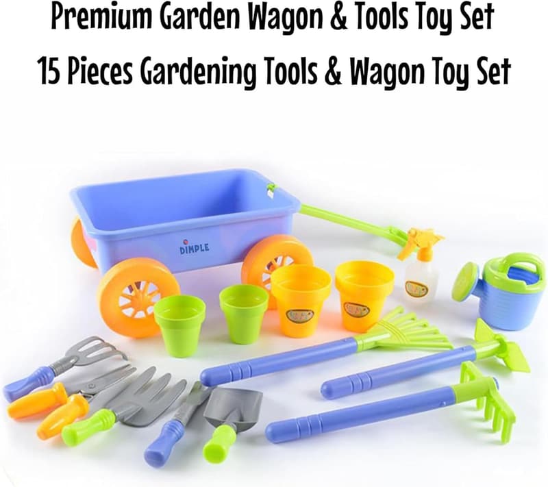 Kids Gardening Tool Set with Wagon - 15 Durable Pieces
