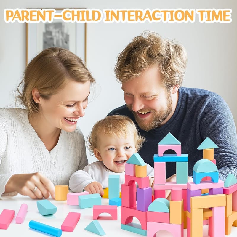 Toddler Birthday Gift: 110 PCS Wooden Stacking Blocks Set