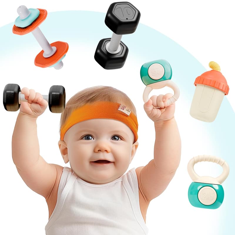 Infant Dumbbell Rattle Set - 4PCS Newborn Sensory Toy