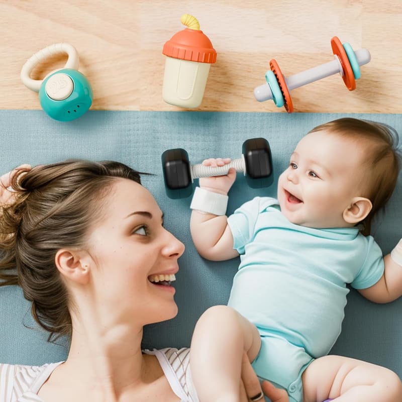 Infant Dumbbell Rattle Set - 4PCS Newborn Sensory Toy