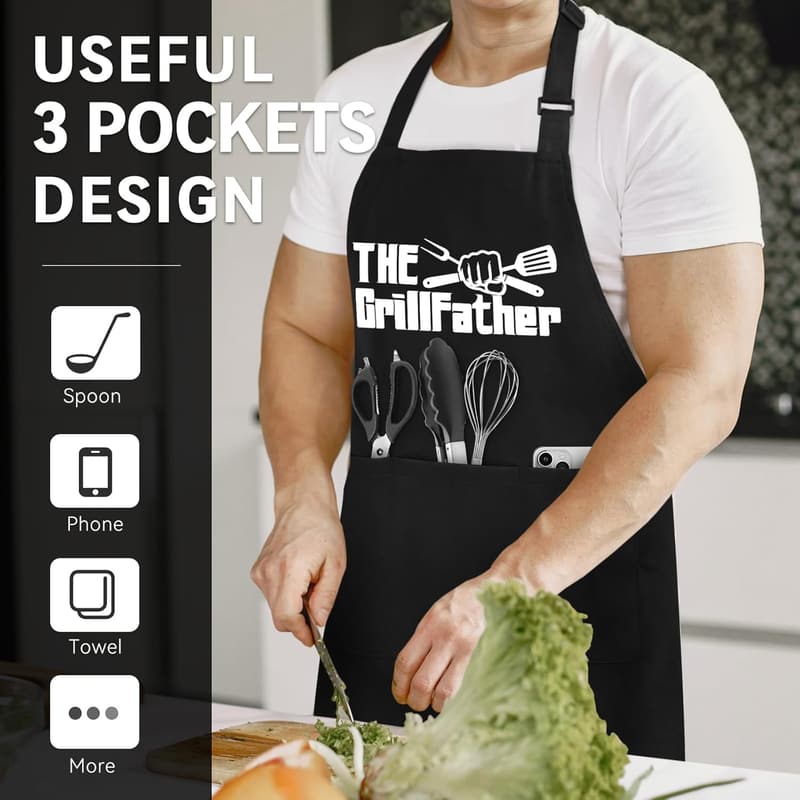 Funny Chef Apron for Men - 3 Pockets, Perfect for BBQ & Cooking