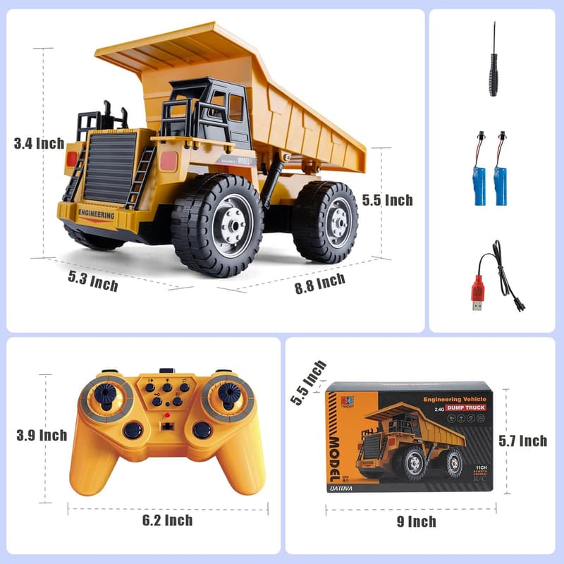 Remote Control Dump Truck Toy for Boys, 11 Channels, Sound & Light