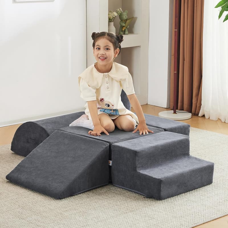 Indoor Toddler Climbing Foam Blocks - 6Pcs Luxury Corduroy