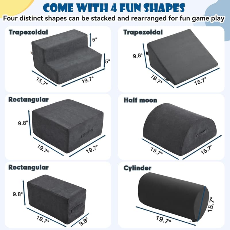 Indoor Toddler Climbing Foam Blocks - 6Pcs Luxury Corduroy