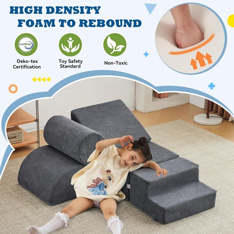 Indoor Toddler Climbing Foam Blocks - 6Pcs Luxury Corduroy