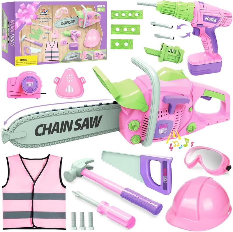 Kids' Pretend Play Tool Set with Chainsaw & Drill - Ages 3-7