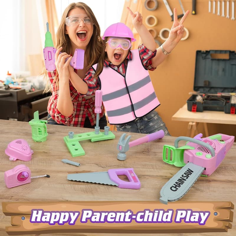 Kids' Pretend Play Tool Set with Chainsaw & Drill - Ages 3-7