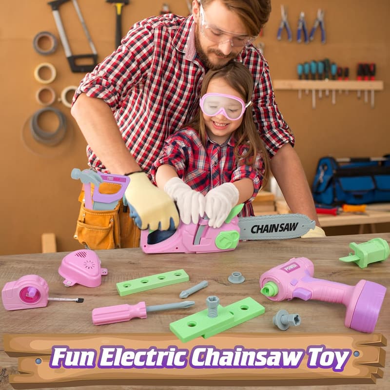 Kids' Pretend Play Tool Set with Chainsaw & Drill - Ages 3-7