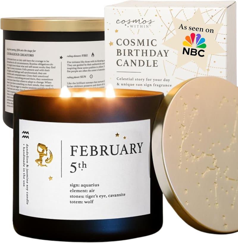 February 5th Aquarius Candle | Handmade Birthdate Zodiac Gift