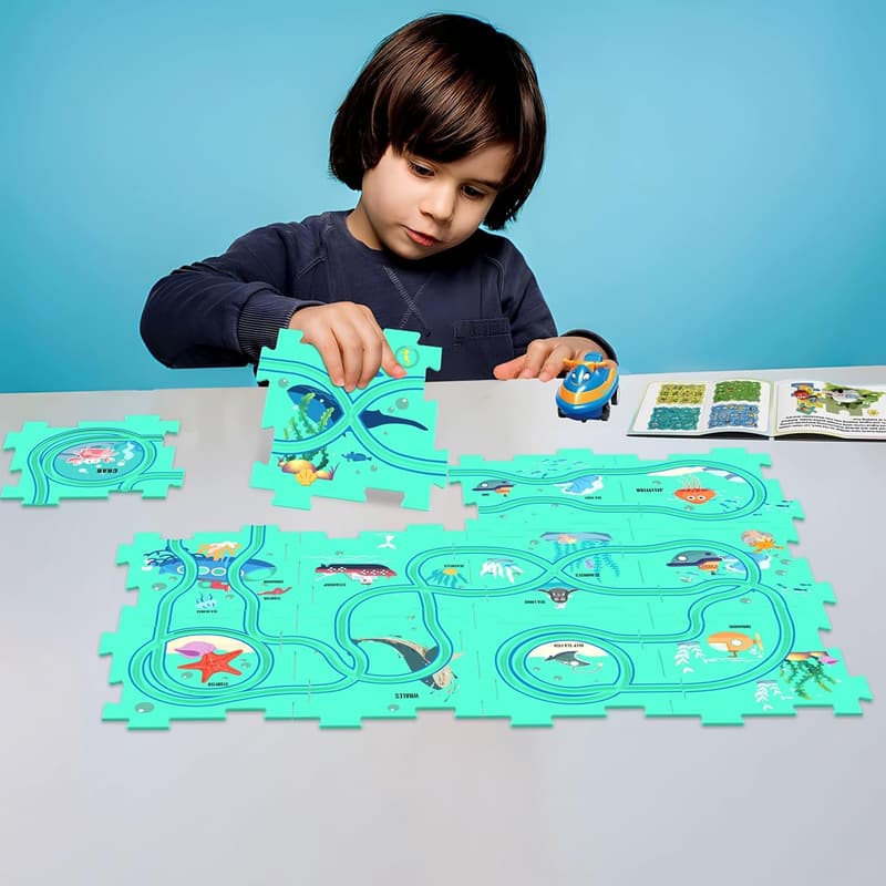 Kids Puzzle Rail Car Play Set - Educational Montessori Toy