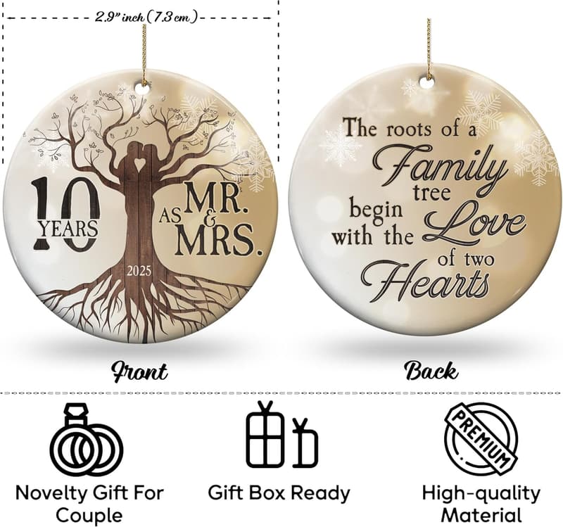10th Anniversary Ceramic Ornament for Couples