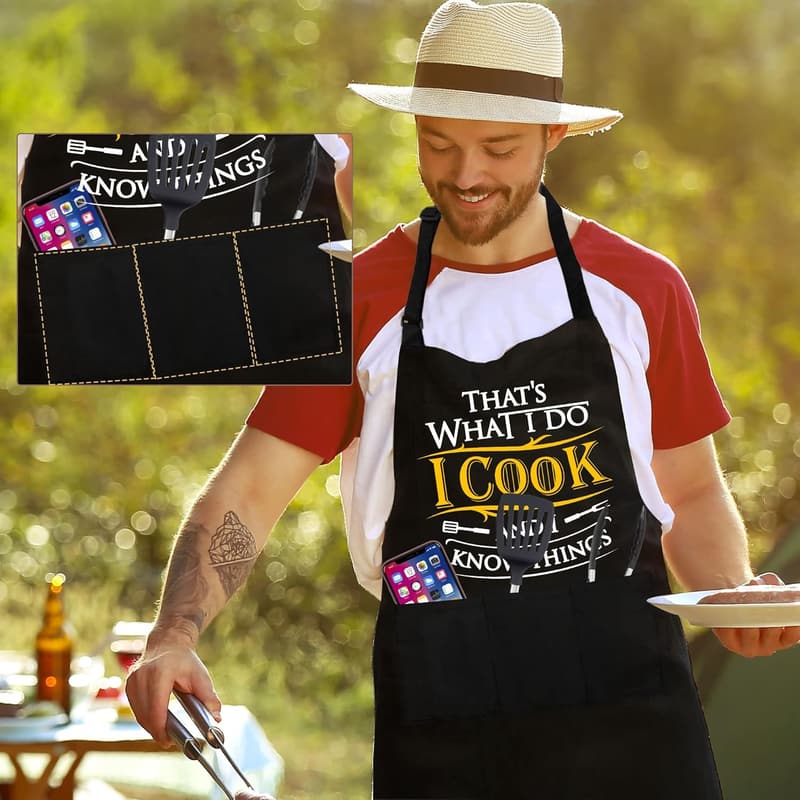 Adjustable Canvas Grilling Apron for Men with Large Pockets
