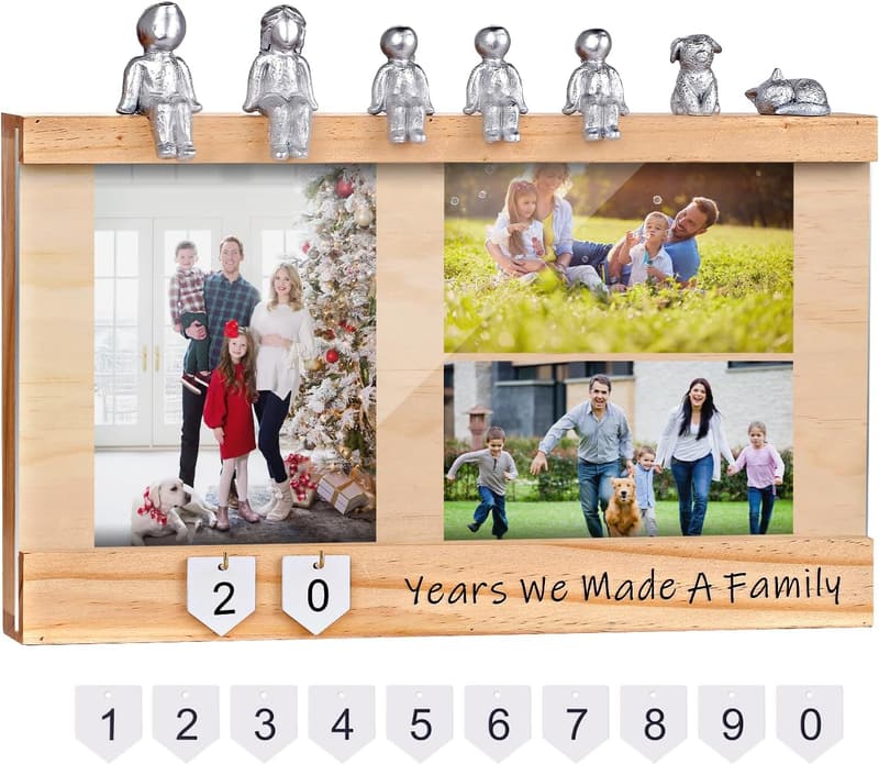 Anniversary Keepsake Box with Family Statue - Pine Picture Frame