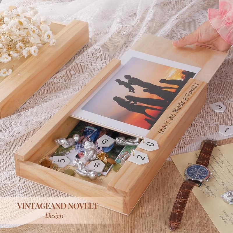 Anniversary Keepsake Box with Family Statue - Pine Picture Frame