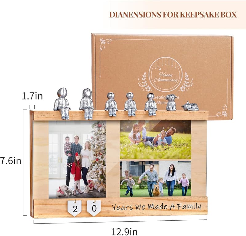 Anniversary Keepsake Box with Family Statue - Pine Picture Frame