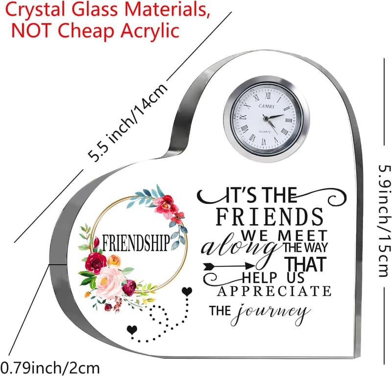 Friendship Birthday Gift: Crystal Heart Clock Flower Plaque