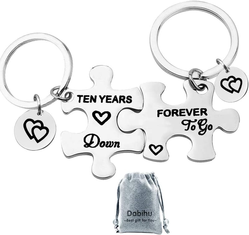 10th Anniversary Couples Keyring Puzzle Piece Set