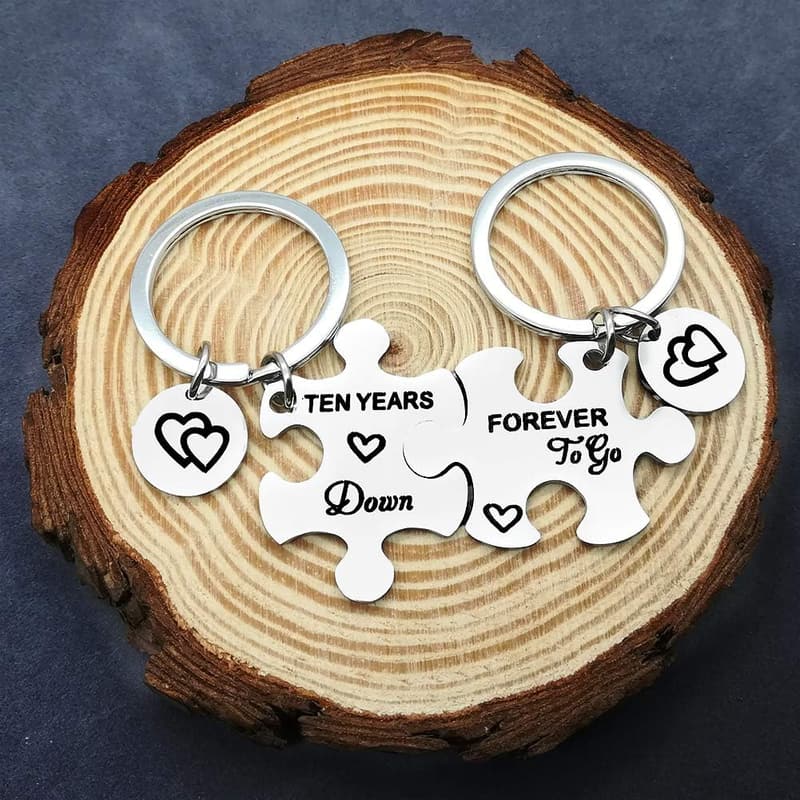 10th Anniversary Couples Keyring Puzzle Piece Set