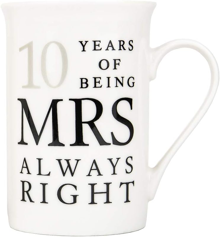 10th Anniversary Mr. Right & Mrs. Always Right Ceramic Mugs Set