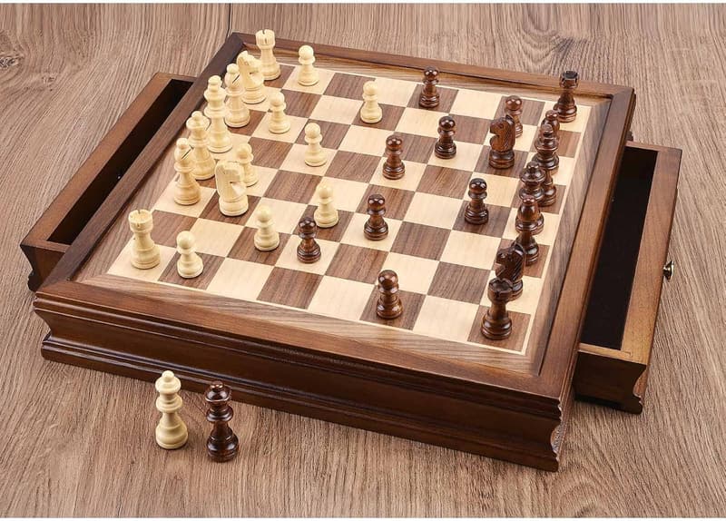 Magnetic Wooden Chess Set with Storage & Extra Queens