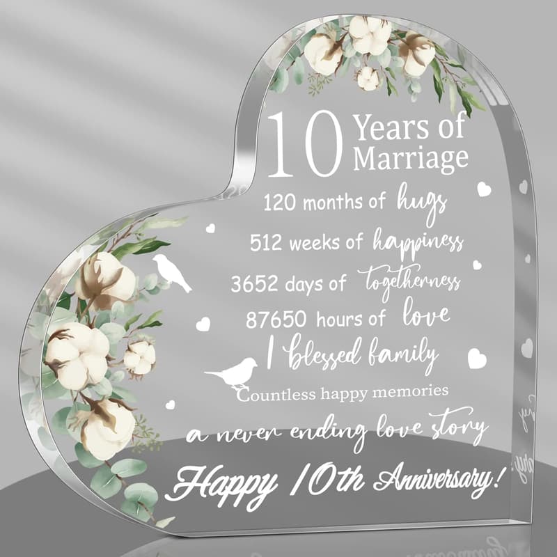 10th Anniversary Acrylic Heart Keepsake for Her