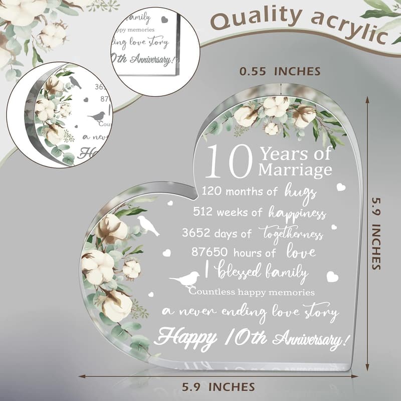 10th Anniversary Acrylic Heart Keepsake for Her