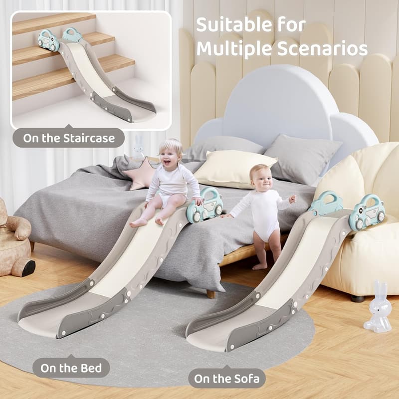 Toddler Indoor Sofa Slide with Secure Base Guardrail, Blue