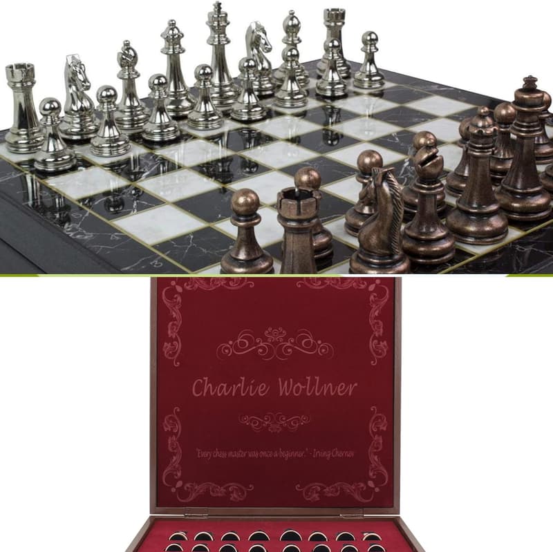 Personalized 8-Inch Chess Set with Metal Figures - Perfect Gift for Him