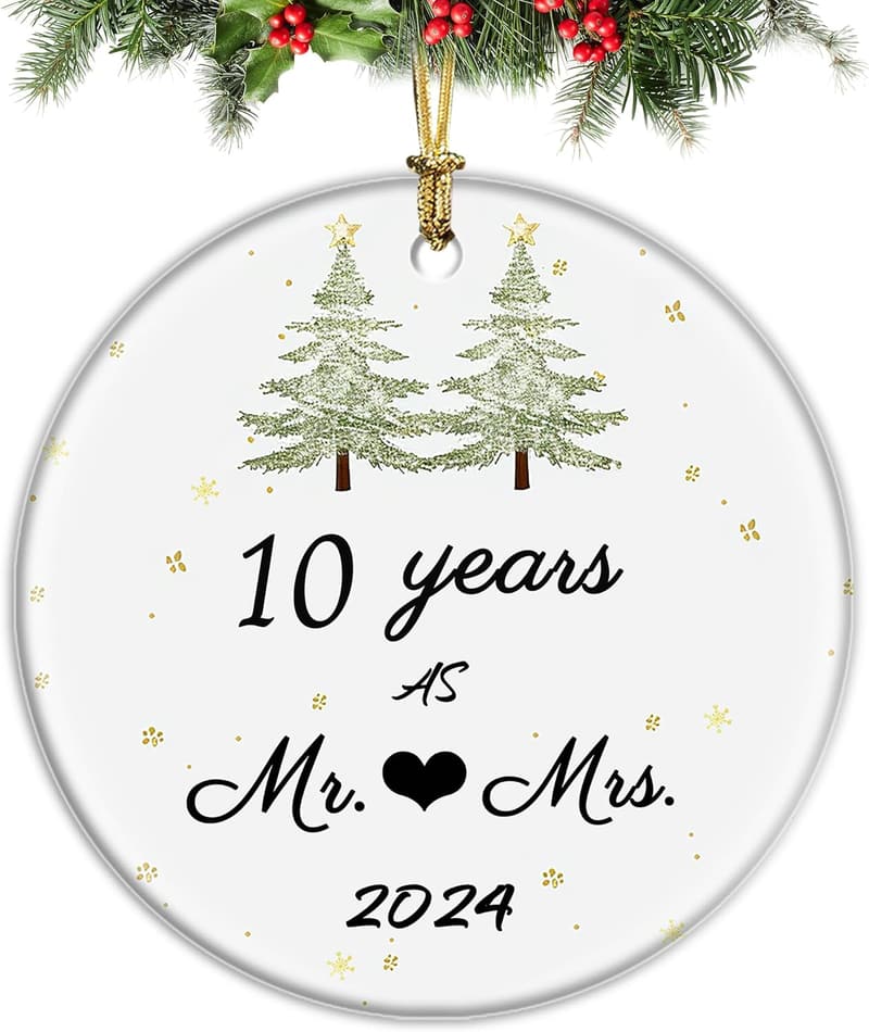 10th Anniversary Ornament Gift for Couples - Holiday Decor