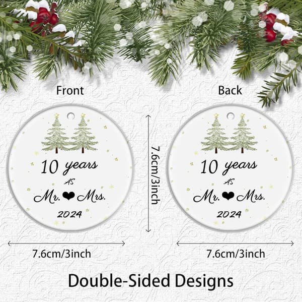 10th Anniversary Ornament Gift for Couples - Holiday Decor