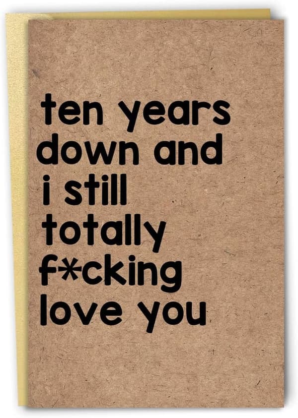 10th Anniversary Retro Card for Couples with Gold Envelope