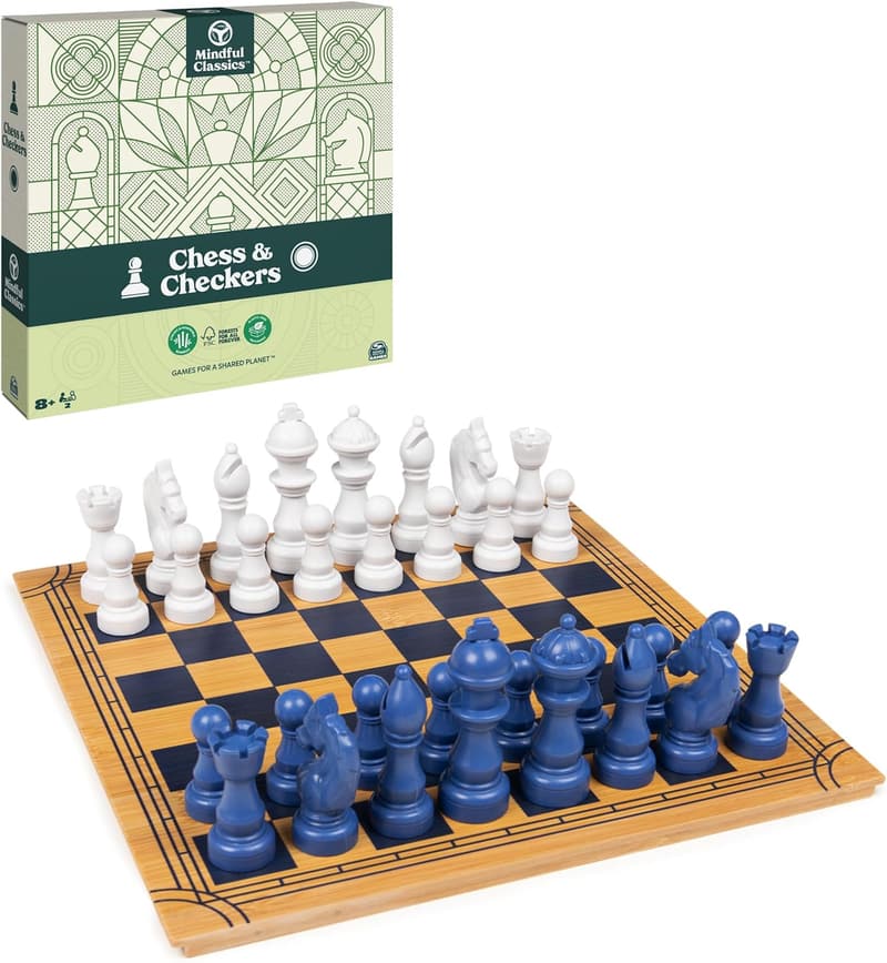 Eco-Friendly Chess and Checkers Game Set with Bamboo Box