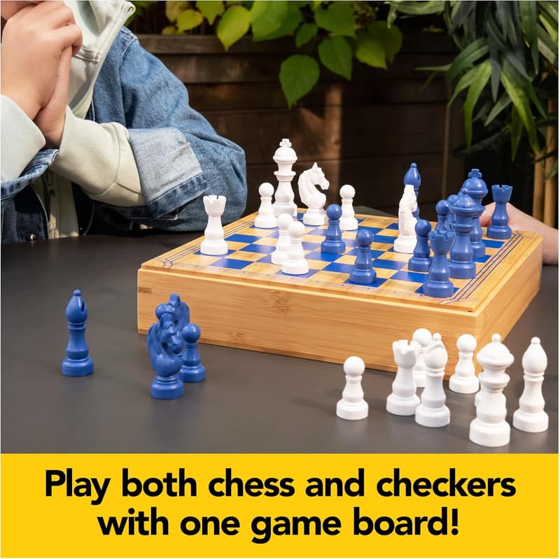 Eco-Friendly Chess and Checkers Game Set with Bamboo Box