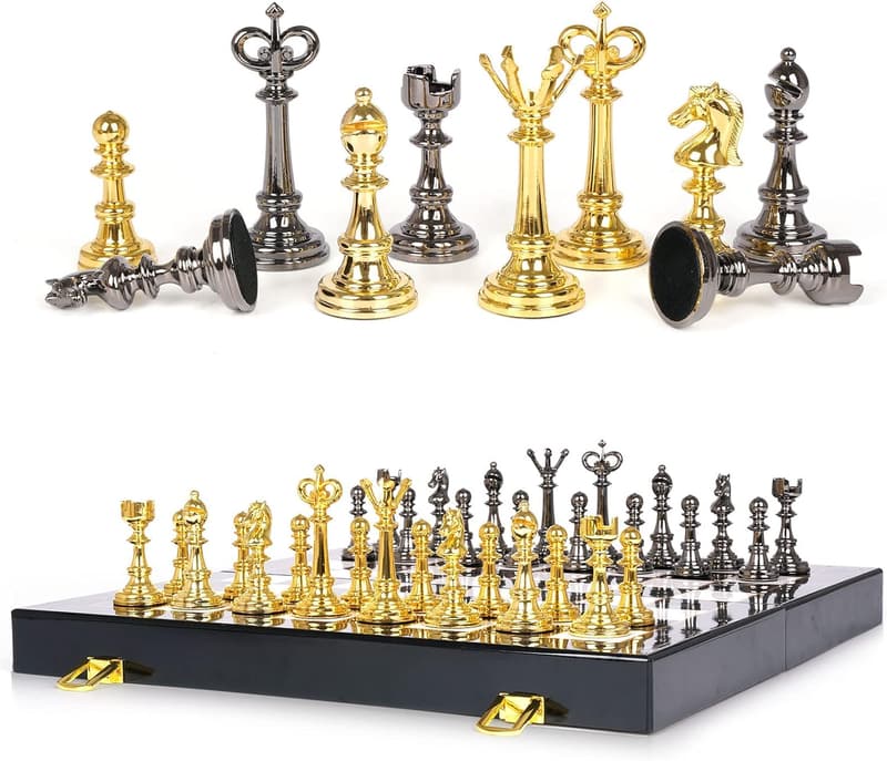 Portable 2-in-1 Metal Chess and Checkers Set for All Ages