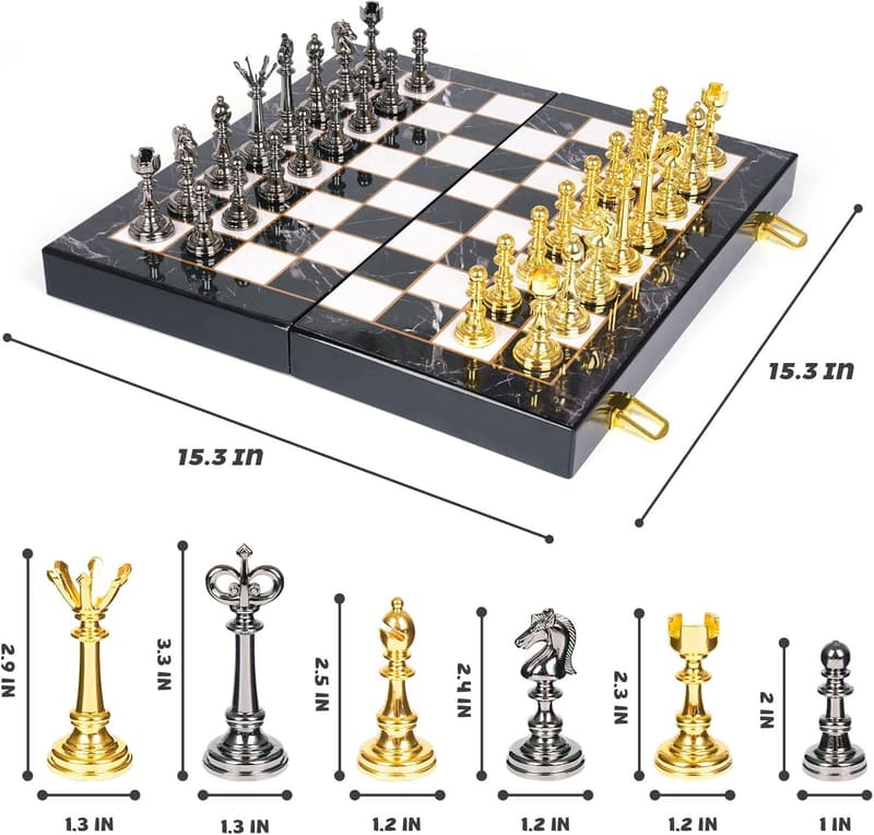 Portable 2-in-1 Metal Chess and Checkers Set for All Ages