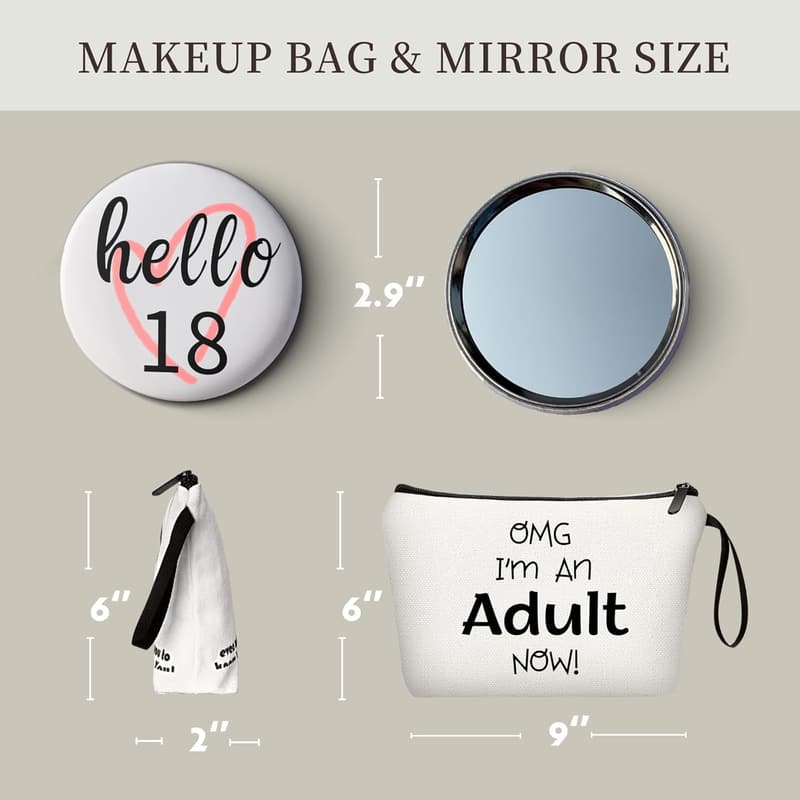 18th Birthday Makeup Bag with Mirror for Girls