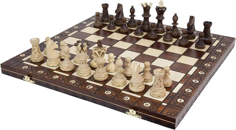 Handmade Wooden Chess Set with 21-Inch Board and Carved Pieces