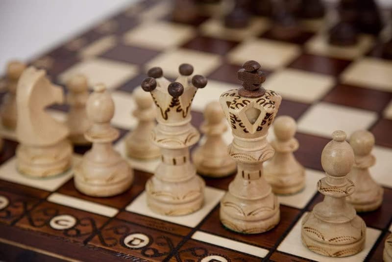Handmade Wooden Chess Set with 21-Inch Board and Carved Pieces