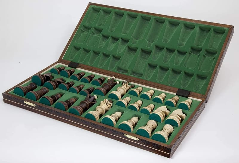 Handmade Wooden Chess Set with 21-Inch Board and Carved Pieces