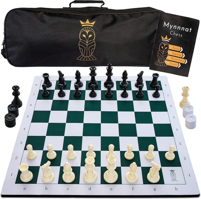 Tournament Chess Set with Roll-Up Board, Travel Bag & Training Booklet