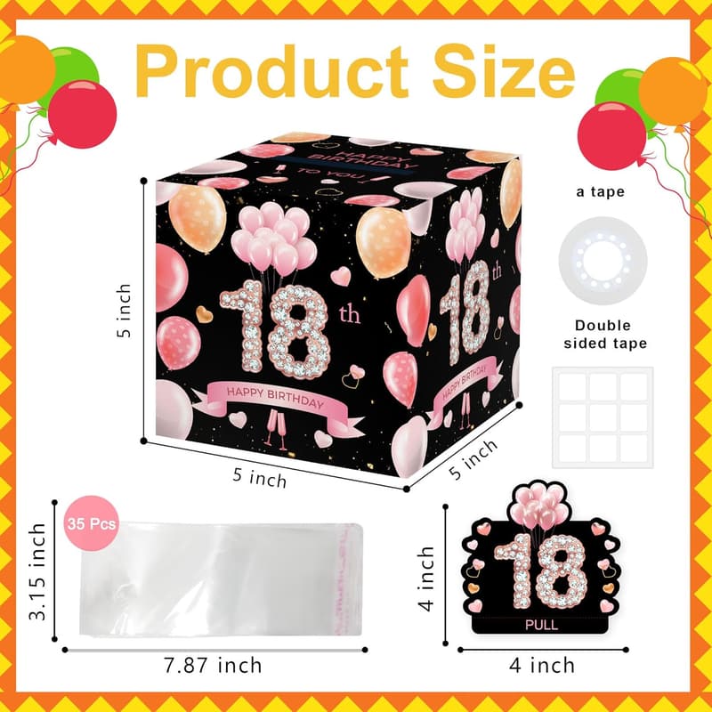 18th Birthday Gift Box for Boys & Girls with Cash and Party Supplies