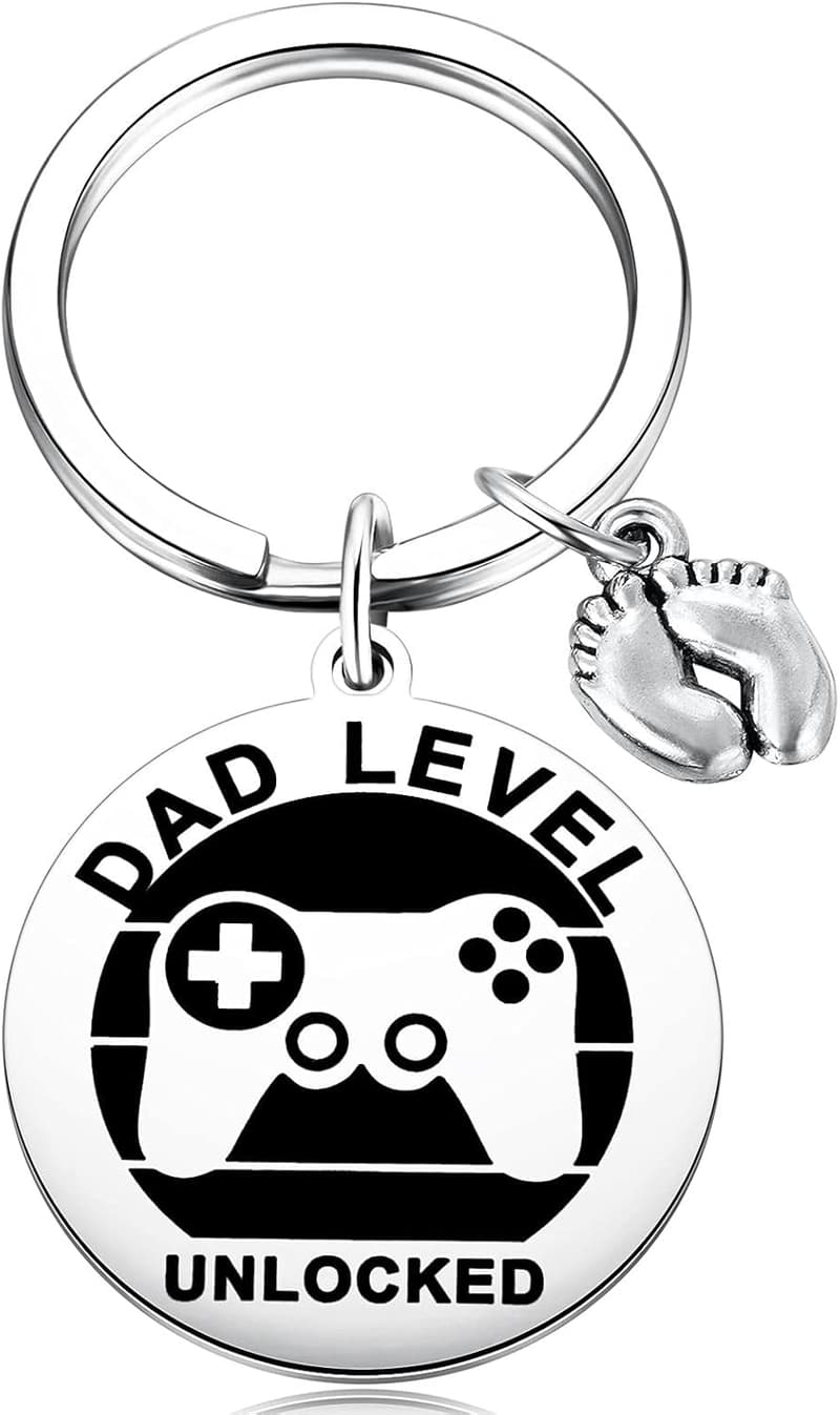 First Father's Day Keychain with Baby Footprint Charm