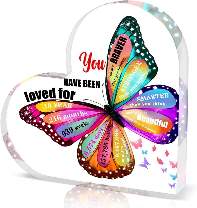 18th Birthday Butterfly Acrylic Heart Keepsake for Women