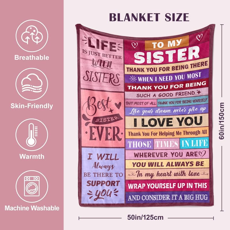 Birthday Gift for Sister - Soft Flannel Throw Blanket 50