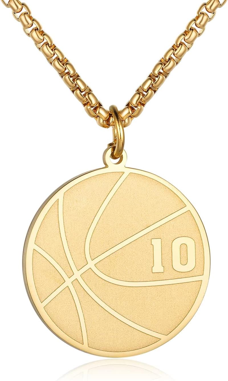 Basketball Pendant Necklace for Boys - Gold Stainless Steel