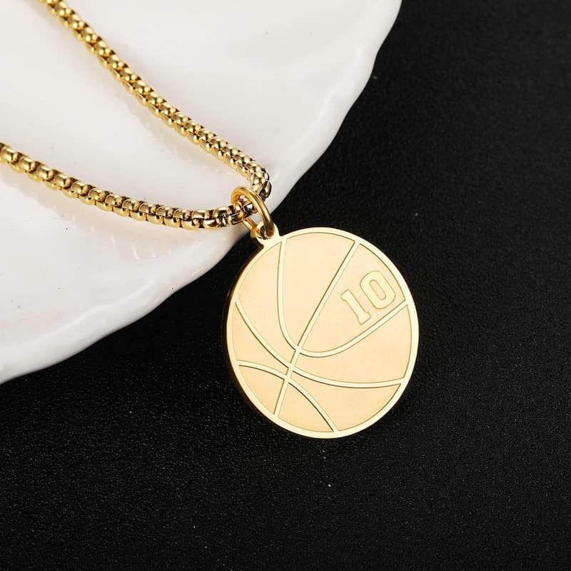 Basketball Pendant Necklace for Boys - Gold Stainless Steel