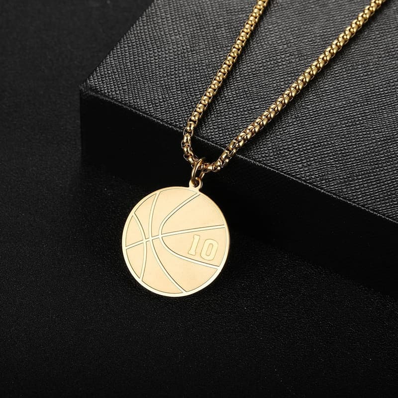 Basketball Pendant Necklace for Boys - Gold Stainless Steel
